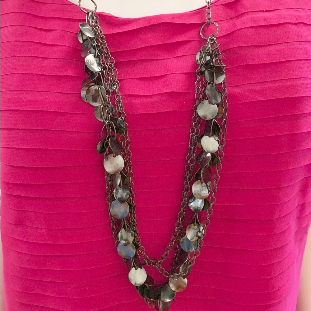“Black Metallic Disk Multi-Chain Necklace”
